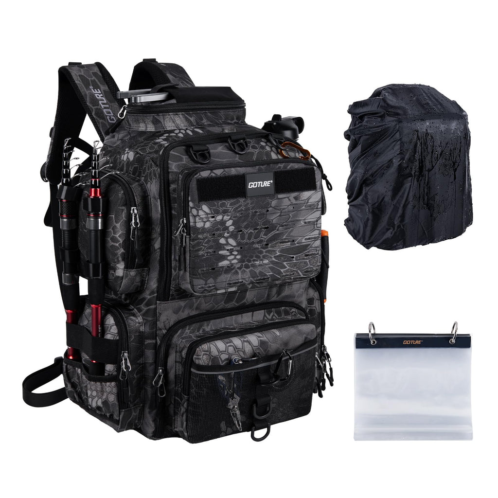 [Goture] ゴチュール 多機能リュック 900D カモフラージュG 撥水加工 釣り道具収納 ソフトルアー袋・レインカバー付属 アウトドア リュックサック タックルバッグ 登山 ギフト 父の日