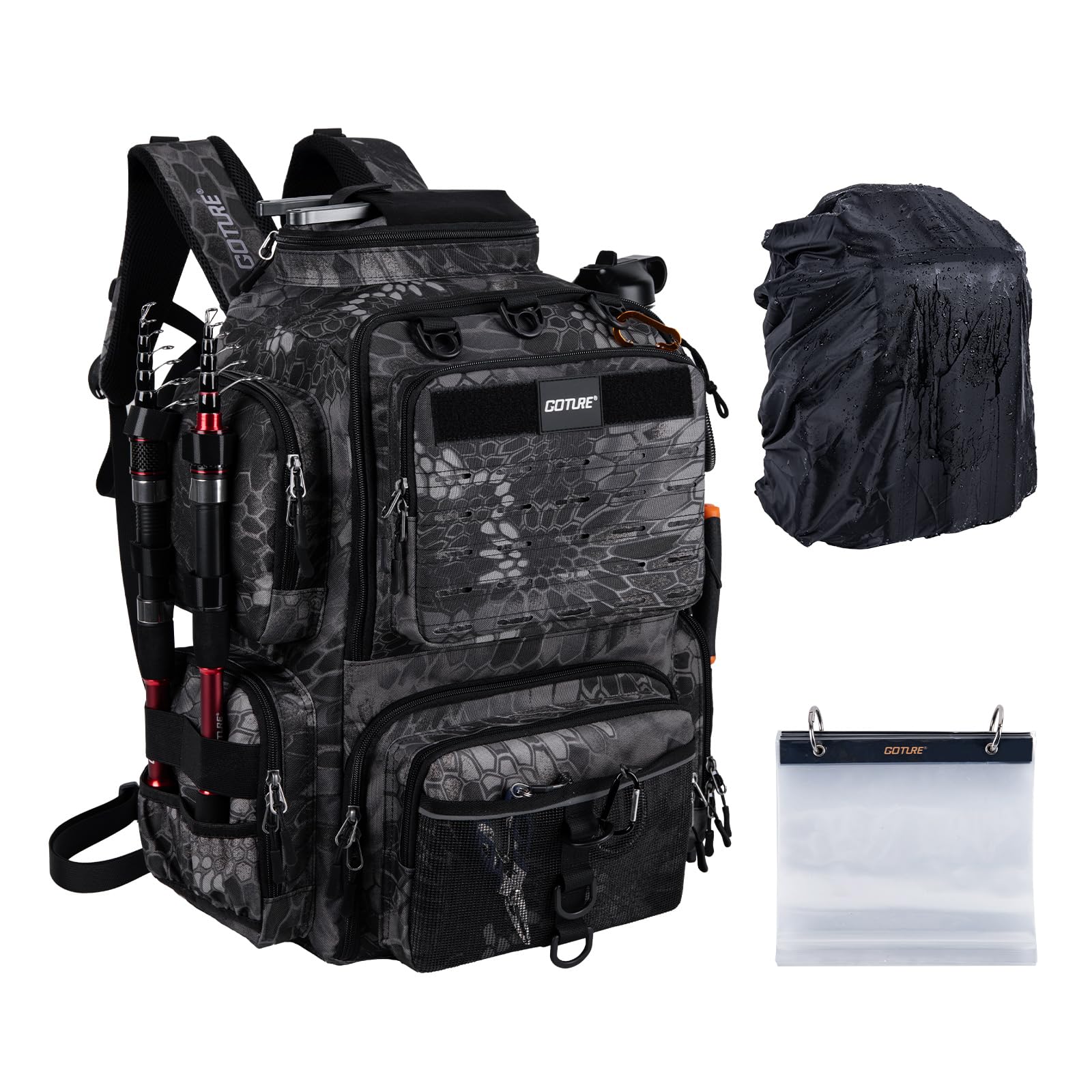 [Goture] ゴチュール 多機能リュック 900D カモフラージュG 撥水加工 釣り道具収納 ソフトルアー袋・レインカバー付属 アウトドア リュックサック タックルバッグ 登山 ギフト 父の日