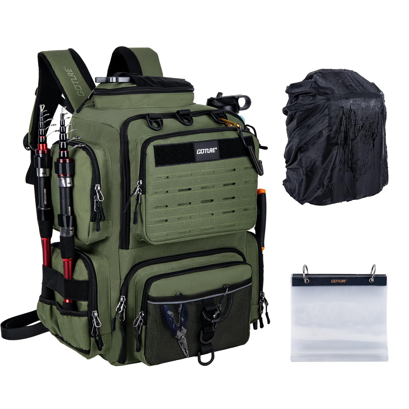 [Goture] ゴチュール 多機能リュック 900D カモフラージュG 撥水加工 釣り道具収納 ソフトルアー袋・レインカバー付属 アウトドア リュックサック タックルバッグ 登山 ギフト 父の日