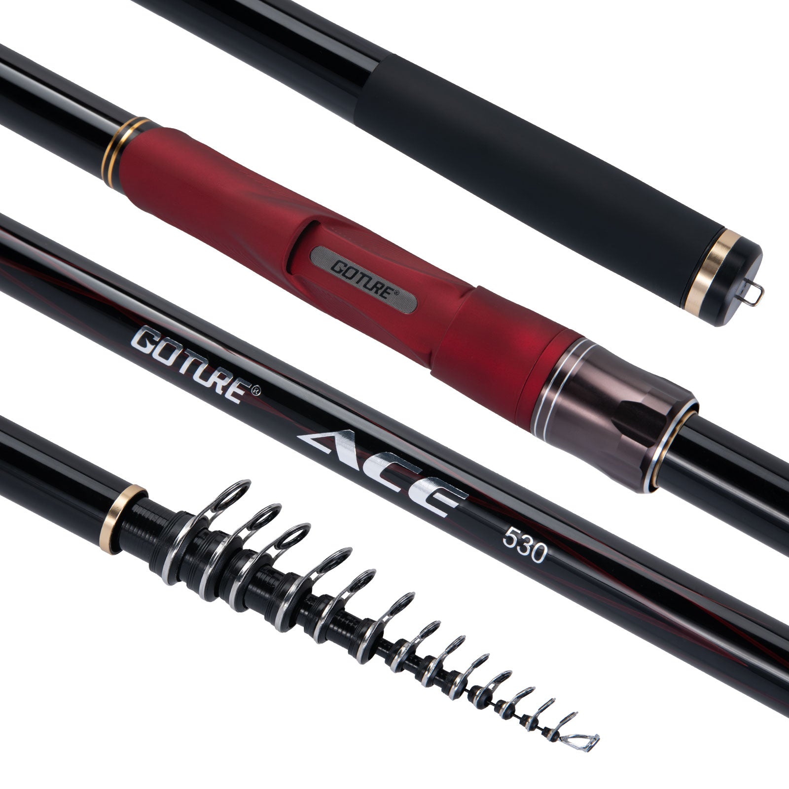 Goture 磯竿 振出式ロッド 釣り竿 3.5m/4.5M/5.3M 2号 多重可動ガイド 99.9%カーボン率 遠投 軽量 携帯型 伸縮式 磯釣り 海釣り 沖堤 サーフ 磯場 港湾 防波堤