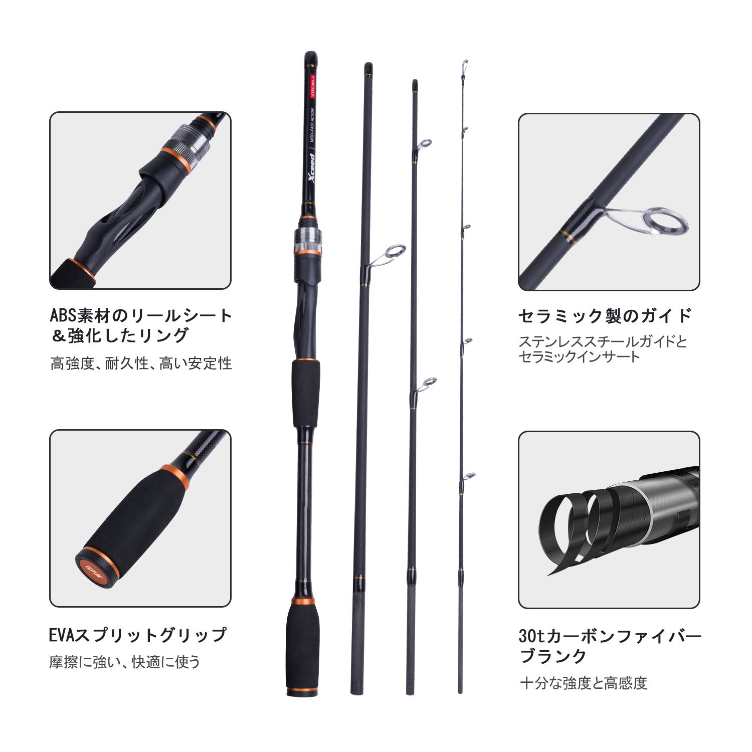 Goture スピニングロッド シーバスロッド 7色 1.98M/2.1M/2.4M 釣りロッド EVAグリップ 釣竿 カーボン 軽量 携帯型 投げ竿 海水淡水適用 釣り具 シーバス フィッシングロッド エギングロッド 海釣り 4本継ぎ