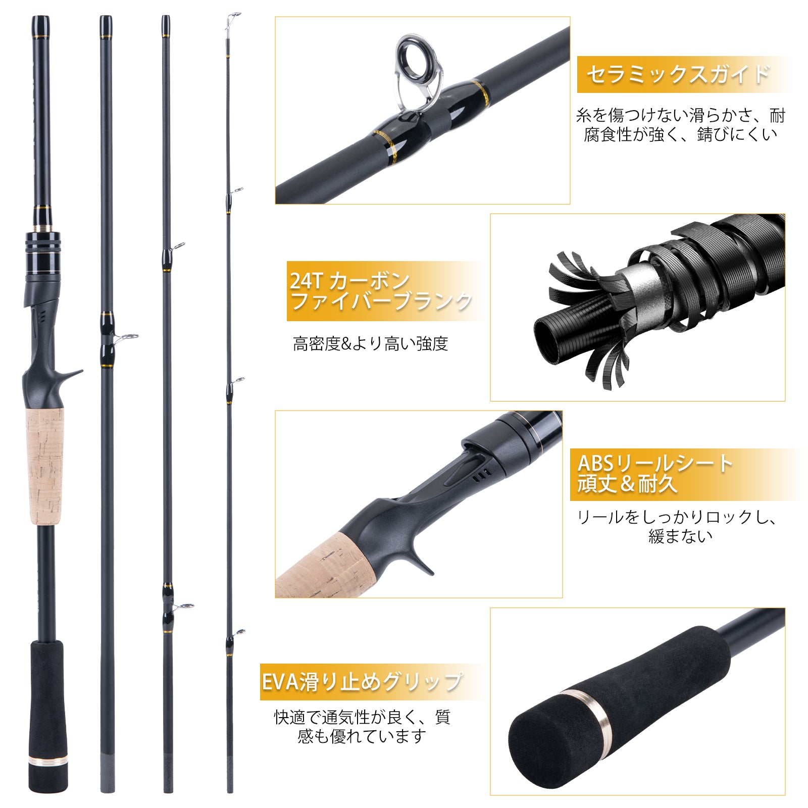 Goture スピニングロッド ベイトロッド 1.98M 2.1M EVAグリップ 釣りロッド 釣竿 カーボン 軽量 携帯型 投げ竿 海水淡水適用 釣り具 エギングロッド シーバス フィッシングロッド 海釣り 4本継ぎ