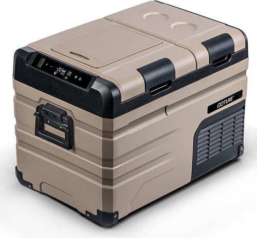 Goture 45L 車載冷蔵庫 2ウェイドアー 大容量 バッテリー内蔵可能 2室独立温度制御 静音 高効率 省エネ 4WAY電源対応 急速冷凍 コンプレッサー式 ポータブル冷蔵庫 電源保護モード 車中泊 キャンプ 家庭停電適用 業務用