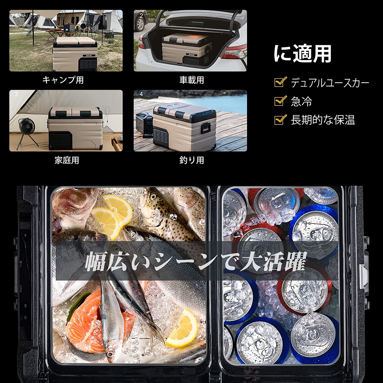 Goture 45L 車載冷蔵庫 2ウェイドアー 大容量 バッテリー内蔵