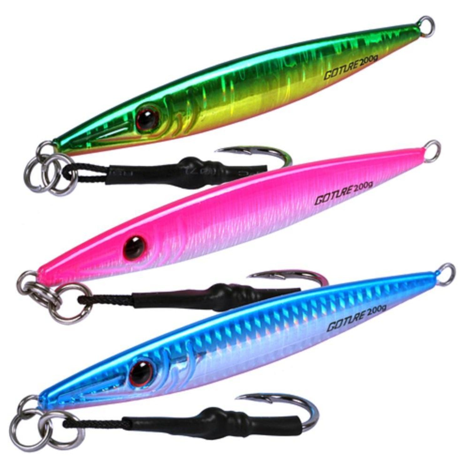 Goture 3PCS 80/100/150/200g Metal Lead  Vertical Jig Fishing Lures Set Offshore Jigging Sea Fishing Casting Fishing