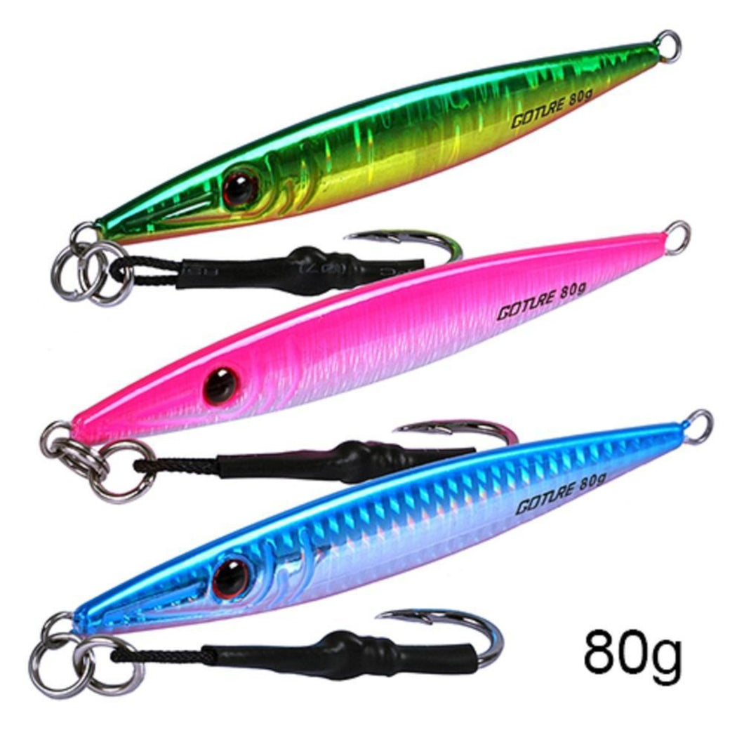 Goture 3PCS 80/100/150/200g Metal Lead  Vertical Jig Fishing Lures Set Offshore Jigging Sea Fishing Casting Fishing