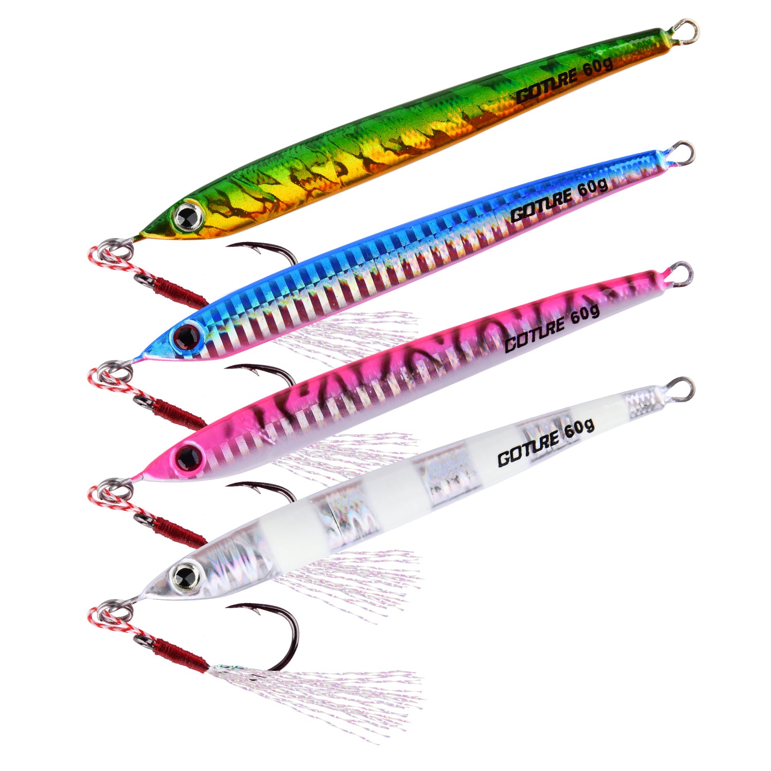 Goture 60/80g Metal Vertical Lead Offshore Jigging Lures Set, 4pcs