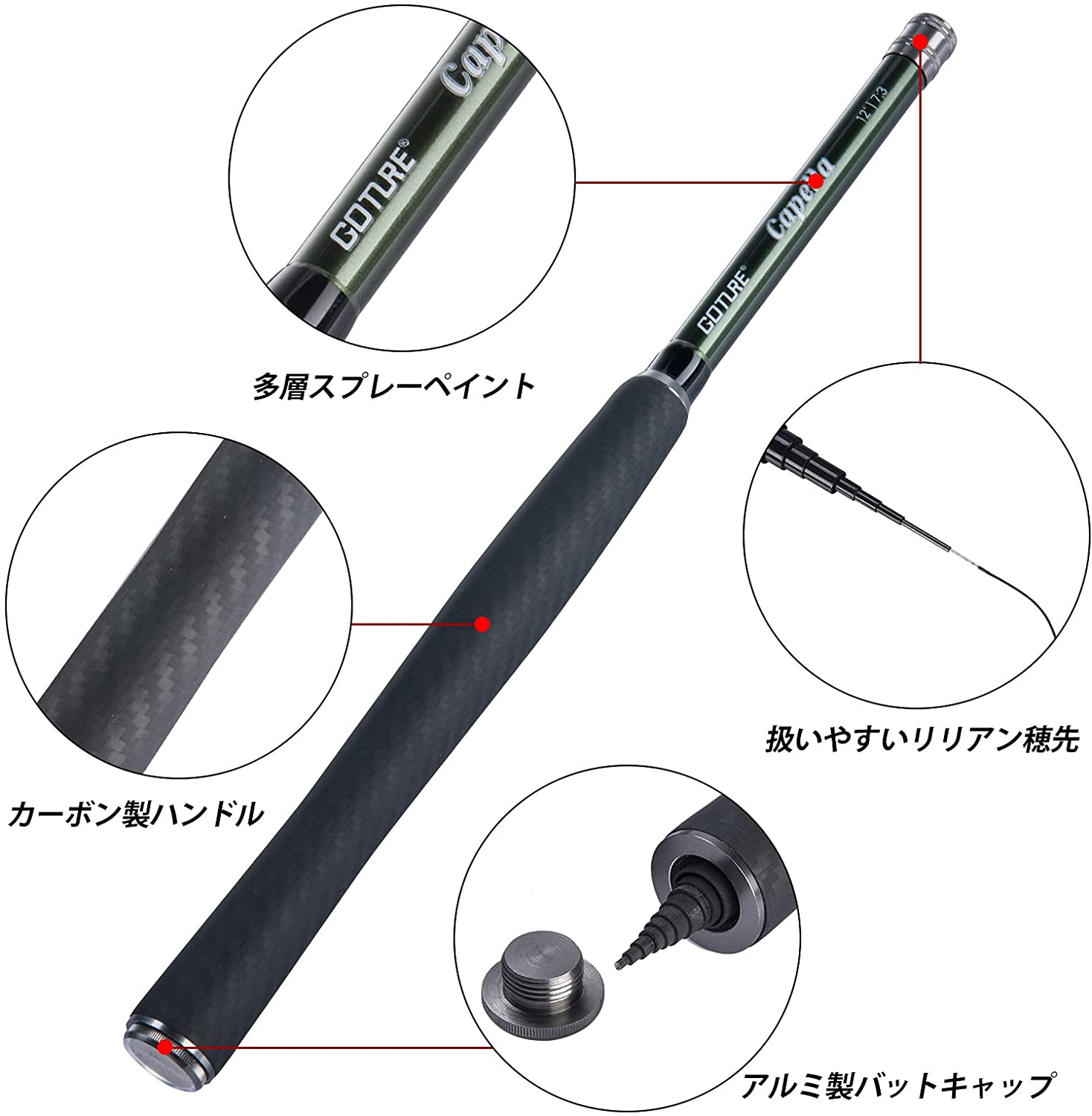 Goture(ゴチュール) テンカラロッドセット 3.6m 渓流ロッド 軽量 炭素繊維 渓流釣り/河川釣り トラウト ヤマメ イワナ ニジマス アマゴ テンカラ竿 【テンカラ】