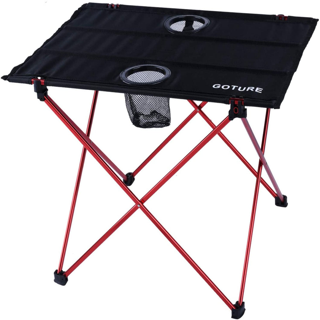Goture Camping Table Lightweight 0.68KG [Length 56 Width 41 Height 40cm] Outdoor Table With Folding Drink Holder Heat Resistant Load Capacity 30kg With Storage Bag