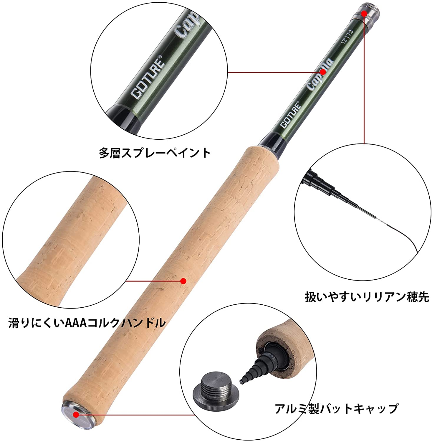 Goture(ゴチュール) テンカラロッドセット 3.6m 渓流ロッド 軽量 炭素繊維 渓流釣り/河川釣り トラウト ヤマメ イワナ ニジマス アマゴ テンカラ竿 【テンカラ】