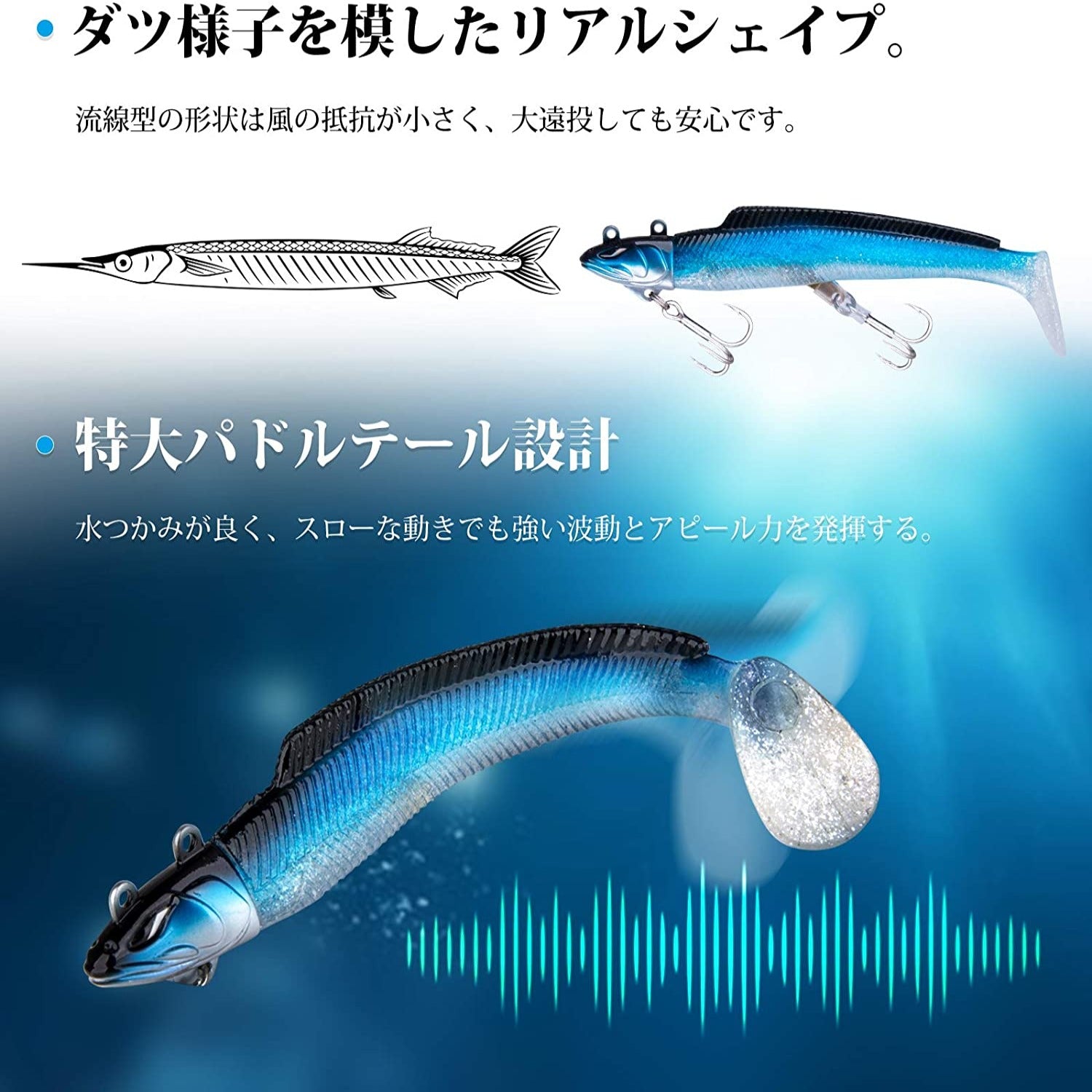 Goture(ゴチュール) バイブレーションジグヘッド ヒラメセット ワームセット  ジグヘッド シーバスルアー マゴチワームセット ソフトルアー シャッドボディー ヒラメ、シーバス、カサゴ、青物、マゴチ、チヌ、サゴシ、底物(根魚) 淡水・海釣り両用 5カラー 21g/28g 5本セット