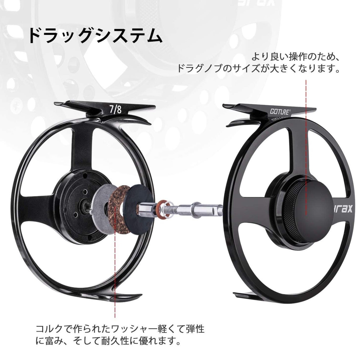 Goture(ゴチュール) Cyraxリール 黒 フライリール 5/6 7/8 ラージアーバー アルミ合金製 左右交換可能