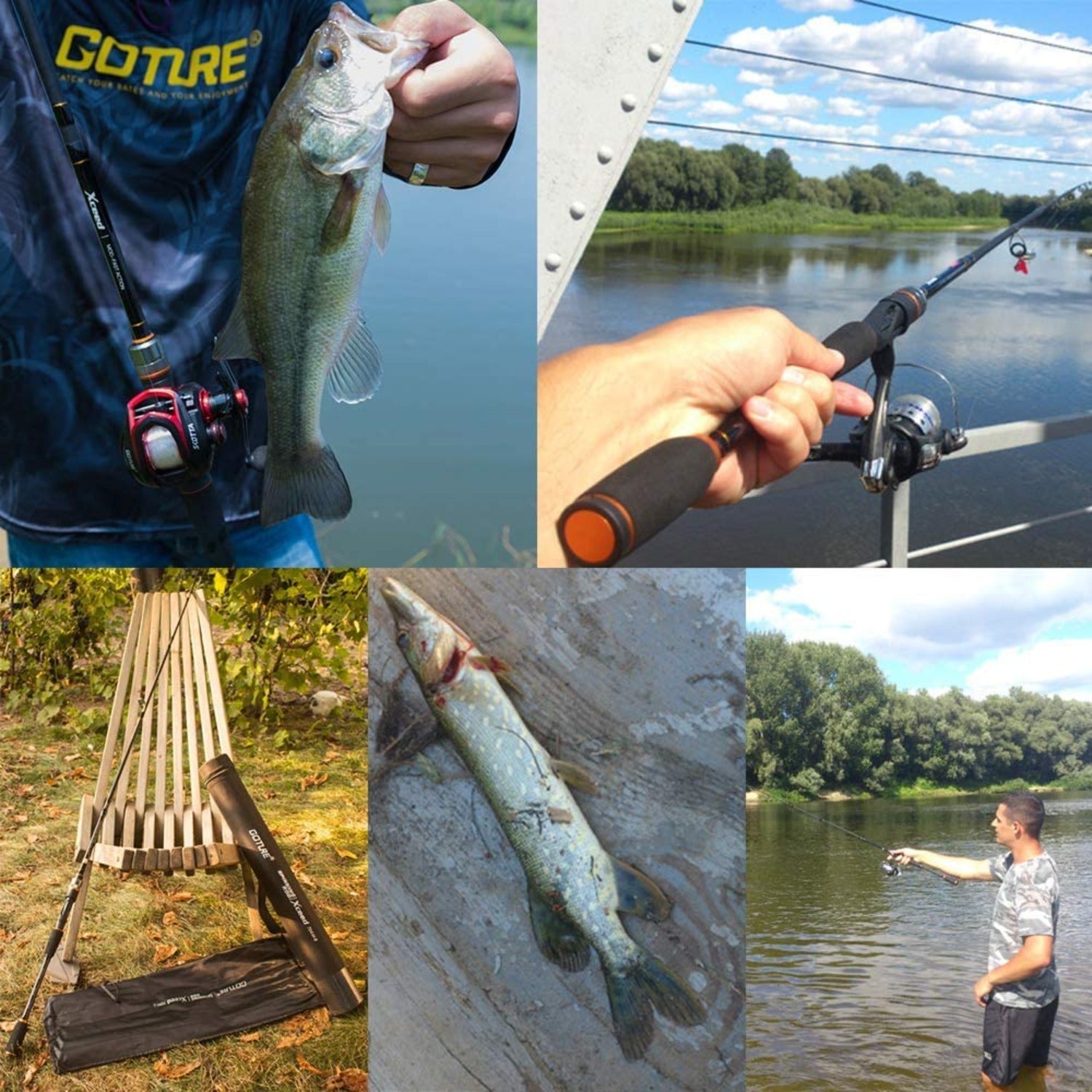 Goture(ゴチュール) Xceedシリーズ コンパクト シーバスロッド Fuji製ガイド カーポン製 モバイルロッド シーバス/ヒラメ/エギング スピニングロッド&ベイトロッド 4ピース 釣り竿  ロッド MH/ML/M/UL アマゾンベストセラー  超人気