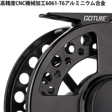 Load image into Gallery viewer, Goture(ゴチュール) Cyraxリール 黒 フライリール 5/6 7/8 ラージアーバー アルミ合金製 左右交換可能
