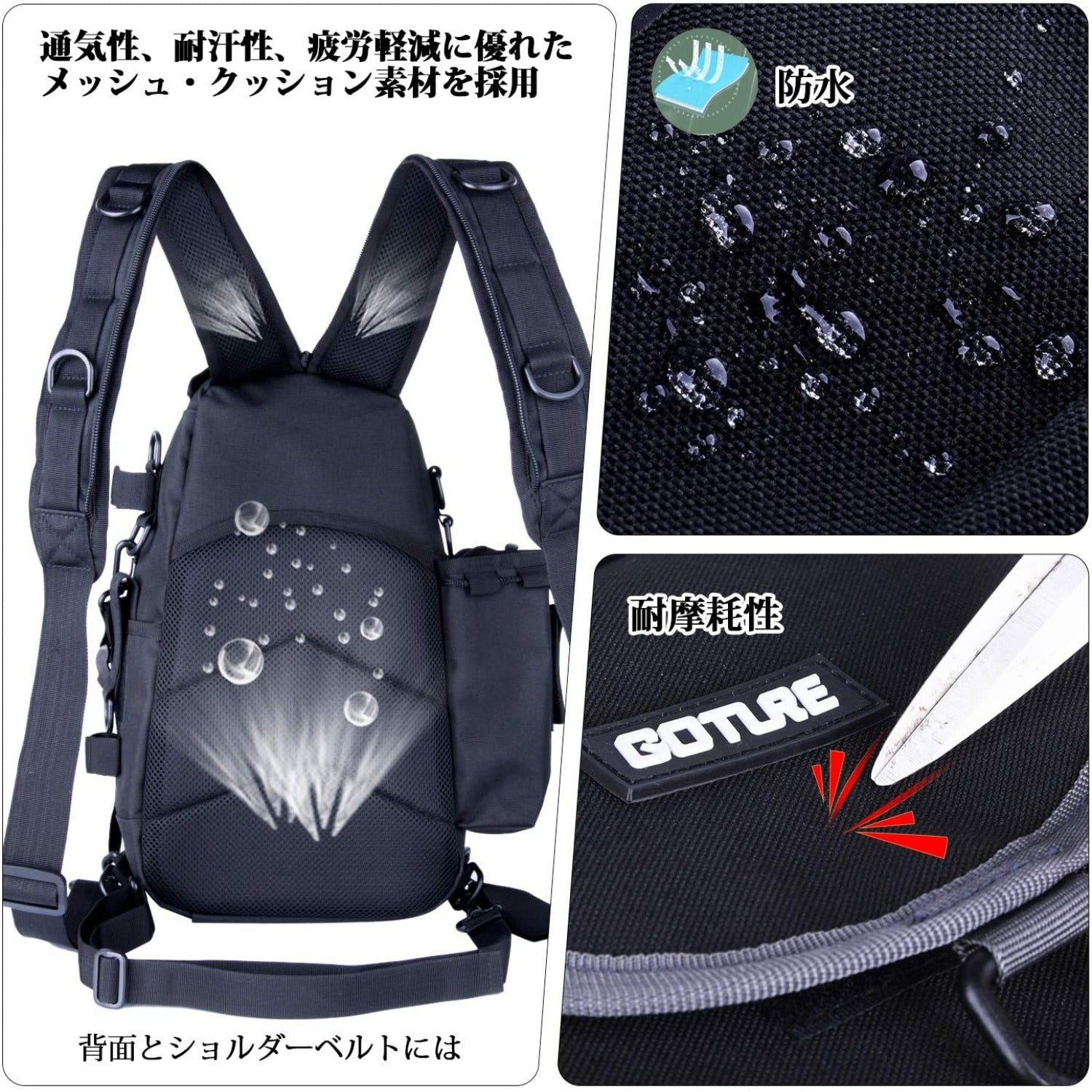 Goture(ゴチュール) 釣りバッグ 防水 多機能 大容量 コンパクト 釣り道具収納バッグアウトドア用 釣り用 撮影用 ダブルショルダー/ワンショルダー/クロスボディ/ハンドバッグ