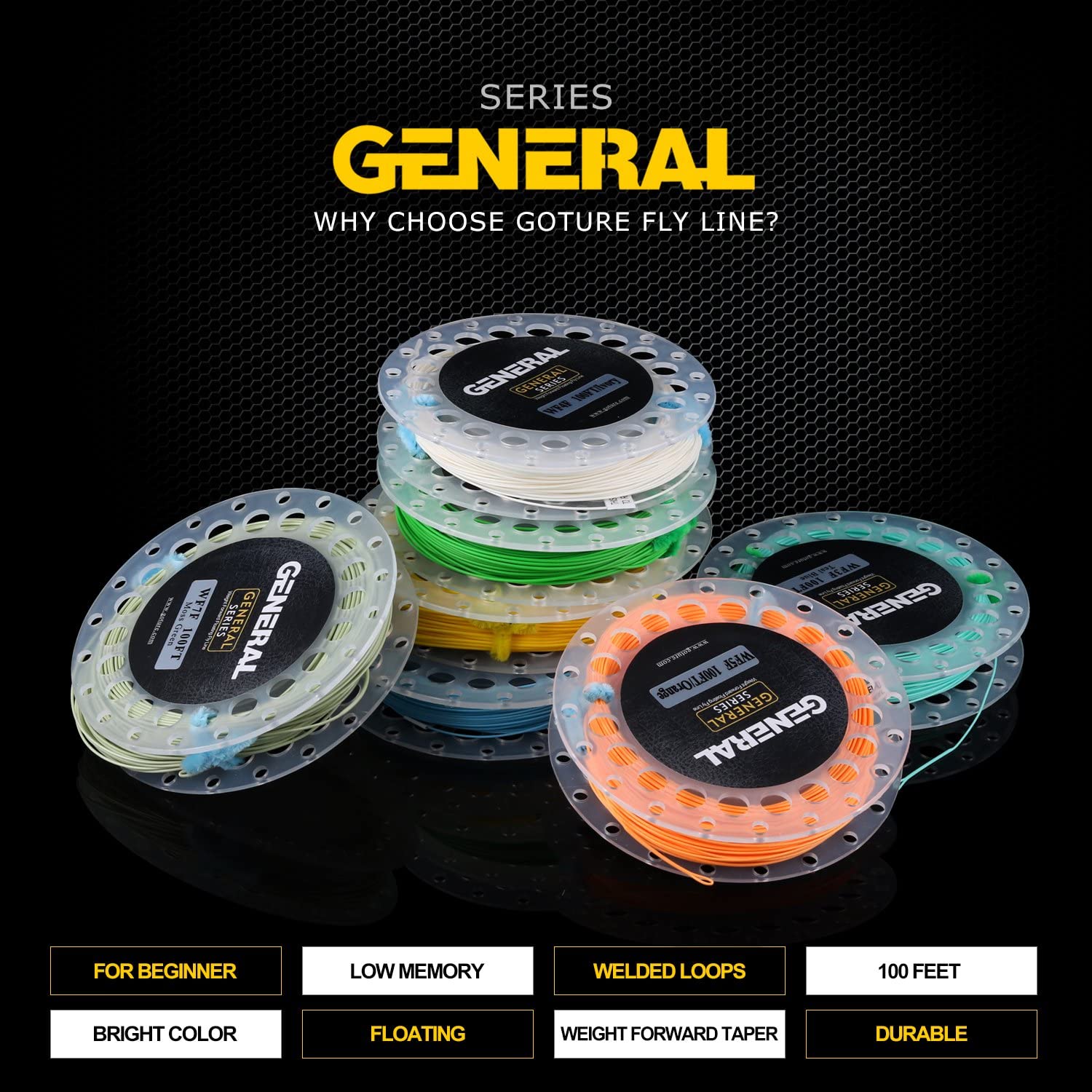 Goture WF 100FT 3F to 8F Weight Forward Floating Fly Fishing Line with Welded Loop, 6 Colors