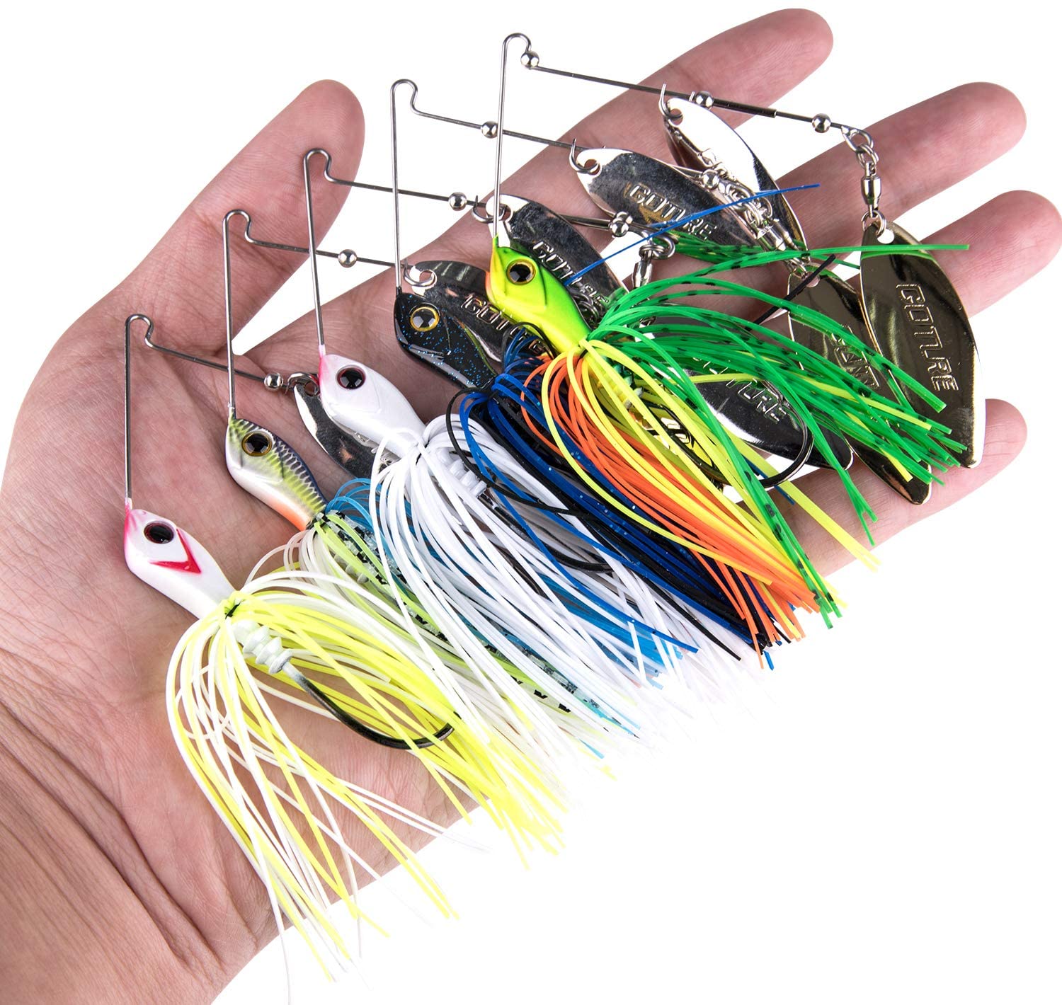 Goture Spinnerbait Set Bass Fishing Lures Double Willow/Tandem 1/2oz 3/8oz 10g 14g, 4/5pcs