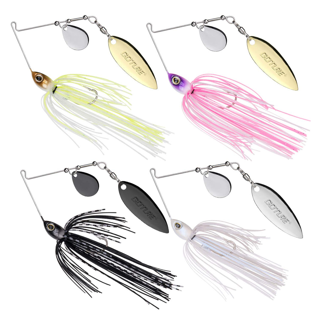 Goture Spinnerbait Set Bass Fishing Lures Double Willow/Tandem 1/2oz 3/8oz 10g 14g, 4/5pcs