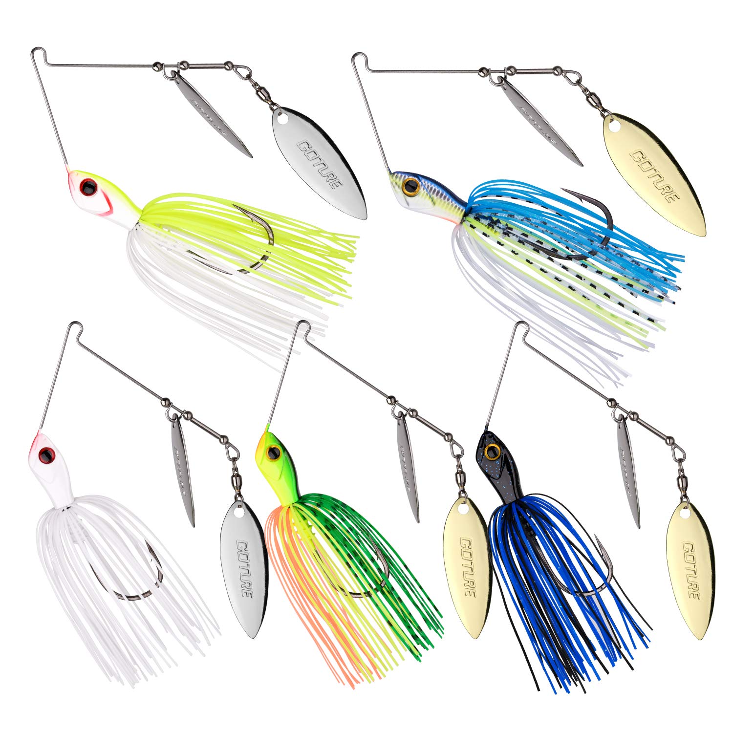 Goture Spinnerbait Set Bass Fishing Lures Double Willow/Tandem 1/2oz 3/8oz 10g 14g, 4/5pcs