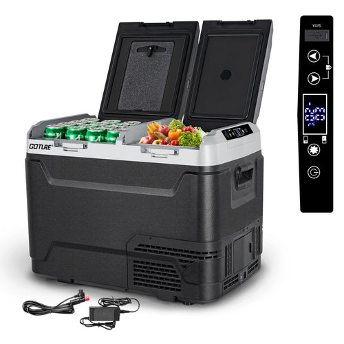 Goture 40L車載冷蔵庫 -20℃～+20℃ 調整【2蓋2室独立温度制御・バッテリー内蔵可能】アプリ遠隔操作可能 庫内灯付き AC100V DC12V/24V 4WAY電源対応 ポータブル冷蔵庫 急速冷凍 静音 省エネ 車載家庭両用 車中泊 キャンプ 釣り 災害時に大活躍 【GT-PRF40 】
