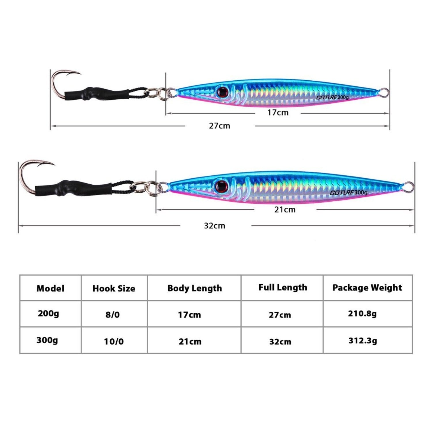 Goture 3PCS 80/100/150/200g Metal Lead  Vertical Jig Fishing Lures Set Offshore Jigging Sea Fishing Casting Fishing